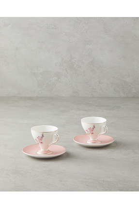 Valentina New Bone China 4 Parça 2 Kişilik Kahve Fincan Takımı 80 ml Pembe Image 0