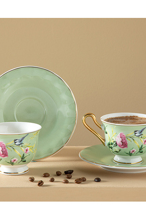Vanilla New Bone China 4 Parça 2 Kişilik Kahve Fincan Takımı 90 ml Açık Yeşil Image 0