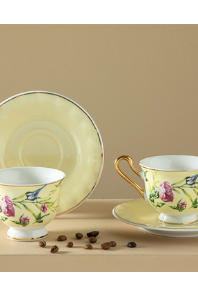 Vanilla New Bone China 4 Parça 2 Kişilik Kahve Fıncan Takımı 90 Ml Açık Sarı Image 1