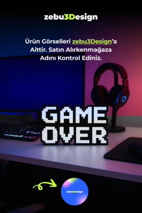 Retro Game Over Kabartmalı Dekoratif Obje - Siyah | Masaüstü ve Duvar Süsü | Hediye Image 0
