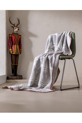 Dornez Jakarlı Pamuklu Tv Battaniye - Gri/Beyaz Image 3
