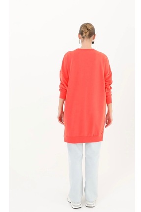 Soul organik pamuk bisiklet yaka iki iplik mercan tunik Image 3