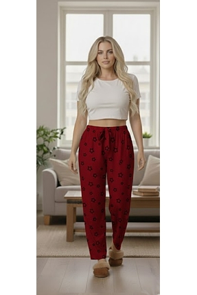 Yumoş Kadifemsi Süet desenli Battal Pijama Rahat Kalıp-Desen Kırmızı Mix Image 0