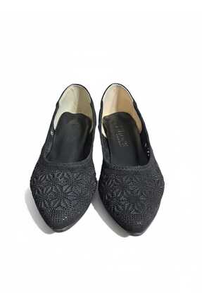 Kadın Siyah Küçük Taşlı Fileli Babet Image 0