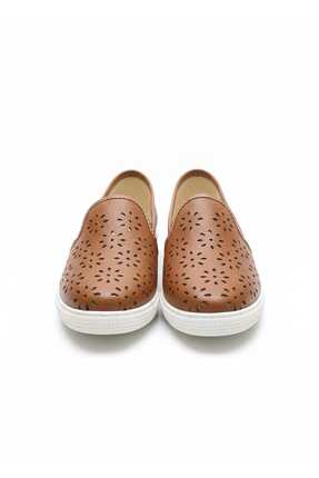 Avrupa Deri Lazer Kesim Şık Rahat Hafif Yandan Lastikli Yapısıyla Ayağınızı Kavrayan Babet Image 1