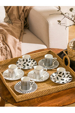 UZG STORE'dan Modern Parçalar 6 Kişilik Baskılı Porselen Kahve Fincan Takımı 90 ml Image 0
