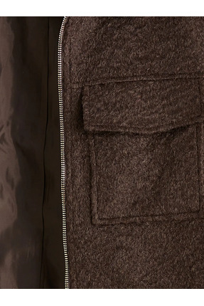 Kahverengi Gömlek Yaka Kadın Kaşe Ceket Image 4