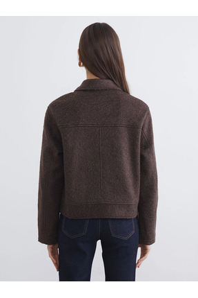 Kahverengi Gömlek Yaka Kadın Kaşe Ceket Image 2
