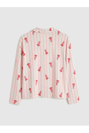 Ekru Gömlek Yaka Desenli Kadın Pijama Takım Image 2