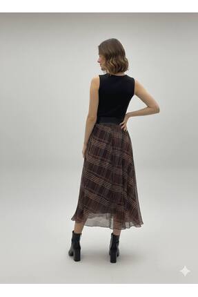 EKOSE DESENLİ İÇİ ASTARLI BELİ LASTİKLİ ŞİFON ETEK Image 2