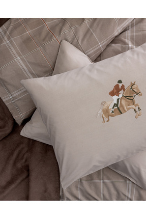 Sabastien King Size %100 Pamuk Lastikli Ranforce Baskılı Nevresim Takımı - Bej Image 5