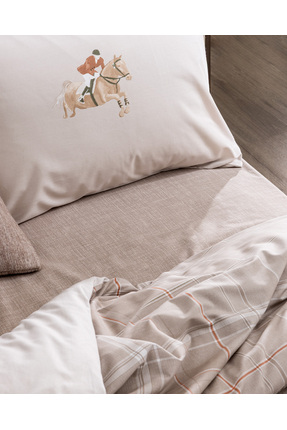 Sabastien King Size %100 Pamuk Lastikli Ranforce Baskılı Nevresim Takımı - Bej Image 4