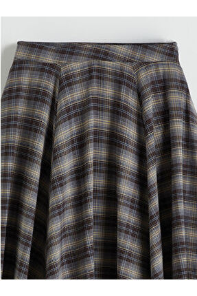 ARTI-STORE Pamuklu kumaştan üretilen kareli desenli kadın etek, yüksek bel ve kloş kes Image 2