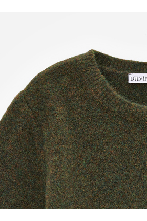 90257 Bisiklet Yaka Yün Karışımlı Triko Elbise-Haki M. Image 6