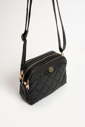 Kadın Ayarlanabilir Çapraz Askılı 4 Bölmeli Siyah Mat Omuz ve Çapraz Çanta Image 1