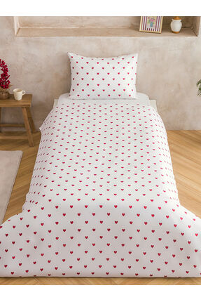 Shining Store'dan Işıltılı Seçimler Kalp Baskılı Pamuklu Tek Kişilik Nevresim Seti Image 2