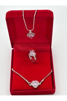 Kutuda 3 Lü Çelik Kolye Kalpli Yüzük Bileklik 14 Şubat Sevgililer Günü Hediyesi Image 1