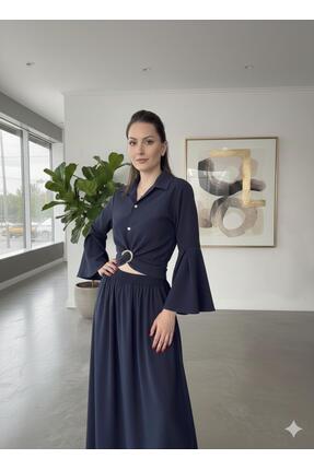 Kadın Ispanyol Kol Bağlamalı Beli Kuşaklı Gömlek Image 0