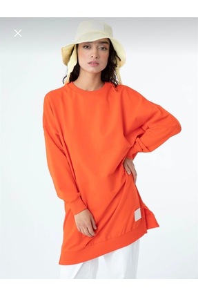 soul organik pamuk bisiklet yaka iki iplik light red tunik Image 0