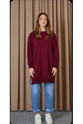 soul organik pamuk bisiklet yaka iki iplik kırmızı tunik Image 2