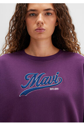 Logo Baskılı Mor Sweatshirt 1S10419-70679 Image 4