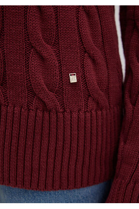 İpek Karışımlı V Yaka Bordo Kazak Slim Fit / Dar Kesim 1710720-85493 Image 6