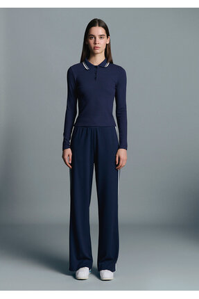 Çizgi Detaylı Lacivert Polo Tişört Fitted / Vücuda Oturan Kesim 1613836-80729 Image 3