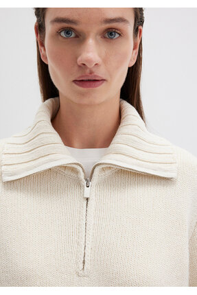 Yün Karışımlı Yarı Fermuarlı Ekru Kazak Regular Fit / Normal Kesim 1710703-82127 Image 4