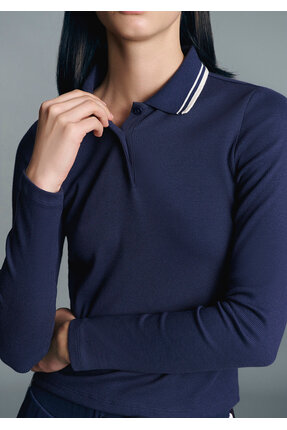 Çizgi Detaylı Lacivert Polo Tişört Fitted / Vücuda Oturan Kesim 1613836-80729 Image 1