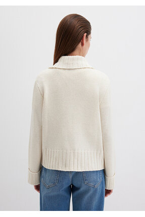 Yün Karışımlı Yarı Fermuarlı Ekru Kazak Regular Fit / Normal Kesim 1710703-82127 Image 3