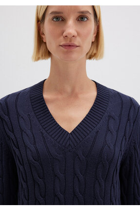 İpek Karışımlı V Yaka Lacivert Kazak Slim Fit / Dar Kesim 1710720-89101 Image 5