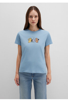 Kedi Baskılı Tişört Semi Slim Fit / Yarı Dar Kesim 1613472-88024 Image 3