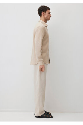 Bej Keten Gömlek Slim Fit / Dar Kesim 0211466-70004 Image 3