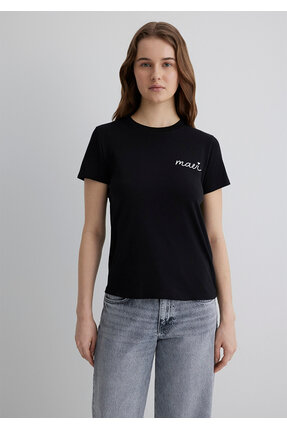 Logo Baskılı Siyah Tişört Semi Slim Fit / Yarı Dar Kesim 1612962-900 Image 3