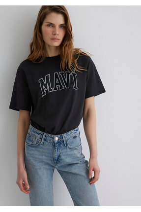 Logo Baskılı Siyah Tişört Regular Fit / Normal Kesim 1611193-900 Image 2