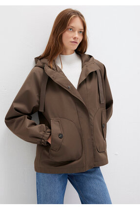 Kapüşonlu Kahverengi Ceket Loose Fit / Bol Rahat Kesim 1110014-82046 Image 0