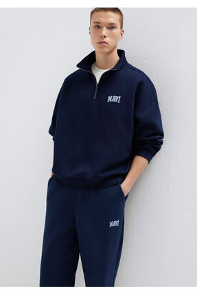 Logo Baskılı Yarı Fermuarlı Lacivert Sweatshirt 0S10208-70497 Image 0