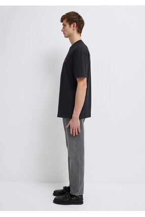 Logo Baskılı Siyah Basic Tişört Loose Fit / Bol Rahat Kesim 0612216-900 Image 3