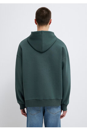 Logo Baskılı Kapüşonlu Yeşil Sweatshirt 067149-71598 Image 4