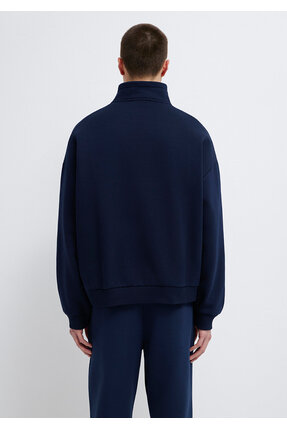 Logo Baskılı Yarı Fermuarlı Lacivert Sweatshirt 0S10208-70497 Image 4