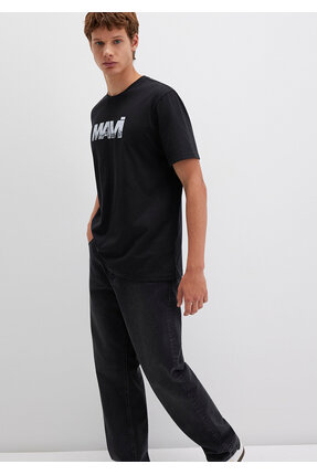 Logo Baskılı Siyah Tişört Regular Fit / Normal Kesim 0610948-900 Image 2