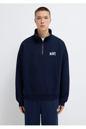 Logo Baskılı Yarı Fermuarlı Lacivert Sweatshirt 0S10208-70497 Image 2