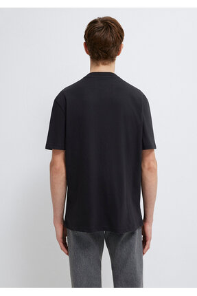 Logo Baskılı Siyah Basic Tişört Loose Fit / Bol Rahat Kesim 0612216-900 Image 4