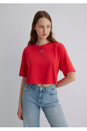 Logo Baskılı Kırmızı Crop Tişört Crop / Kısa Kesim 1611585-71083 Image 2