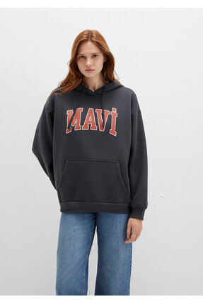 Logo Baskılı Kapüşonlu Antrasit Sweatshirt 1600361-80106 Image 0