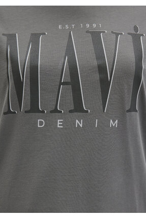 Logo Baskılı Gri Tişört Regular Fit / Normal Kesim 1611990-70122 Image 6