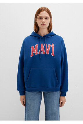 Logo Baskılı Kapüşonlu Lacivert Sweatshirt 1600361-82625 Image 2