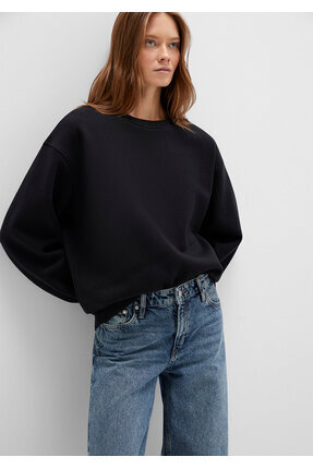 Bisiklet Yaka Siyah Basic Sweatshirt 1610198-900 Image 0