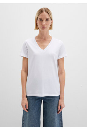 V Yaka Beyaz Basic Tişört Regular Fit / Normal Kesim 166248-620 Image 2