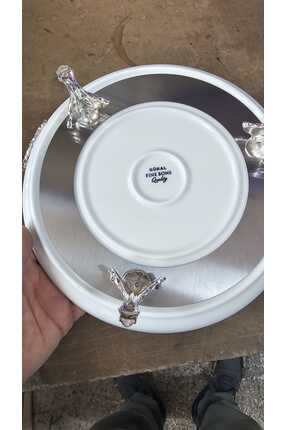 3 PARÇA KLASİK AYAKLI PORSELEN SUNUM SETİ GÜMÜŞ Image 6